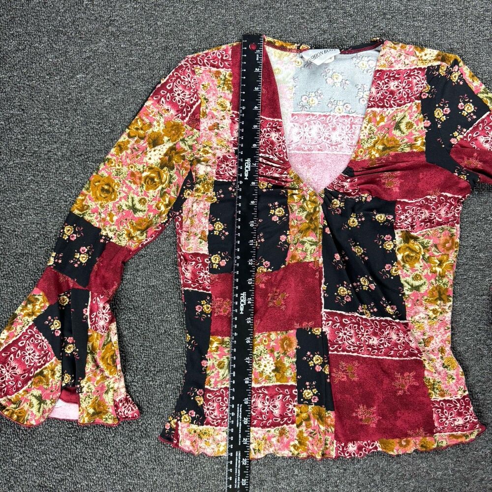 Vintage 90s Y2K Patchwork Bell Sleeve Top Sz Small Whimsigoth Fairy Grunge Boho - Picture 5 of 12
